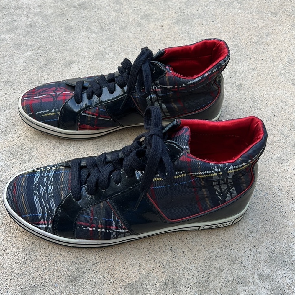 💚Coach Finch Plaid High Top Sneakers women's Size 7 - Picture 5 of 12